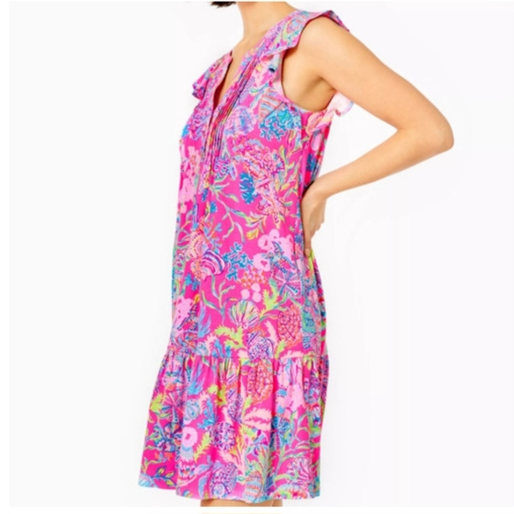 NWT Lilly Pulitzer Belden Grove Garden Floral Print T Shirt Dress Cinch Sleeve S
